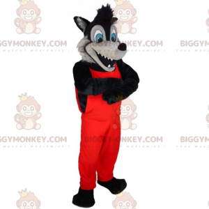BIGGYMONKEY™ Black Wolf In Overalls Mascot Costume -