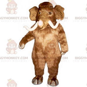 Costume da mascotte da mammut marrone e zanne bianche