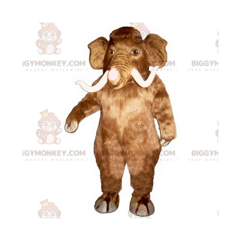 Traje de mascote de mamute marrom e presas brancas BIGGYMONKEY™