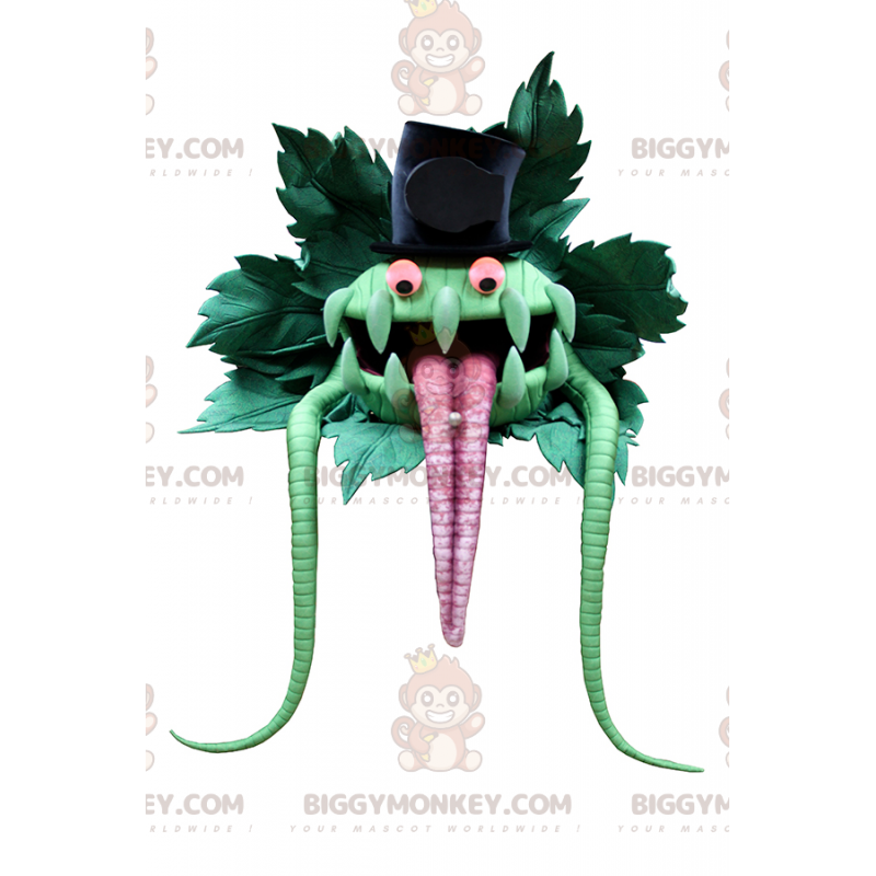 Grünes Monster BIGGYMONKEY™ Maskottchenkostüm mit Zylinder -