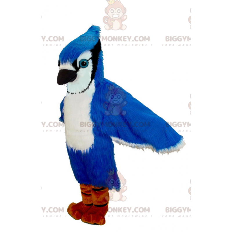 Traje de mascote BIGGYMONKEY™ Pássaro Azul Gaio Branco e Preto