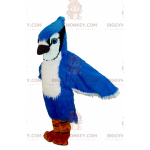 Costume de mascotte BIGGYMONKEY™ d'oiseau bleu blanc et noir de