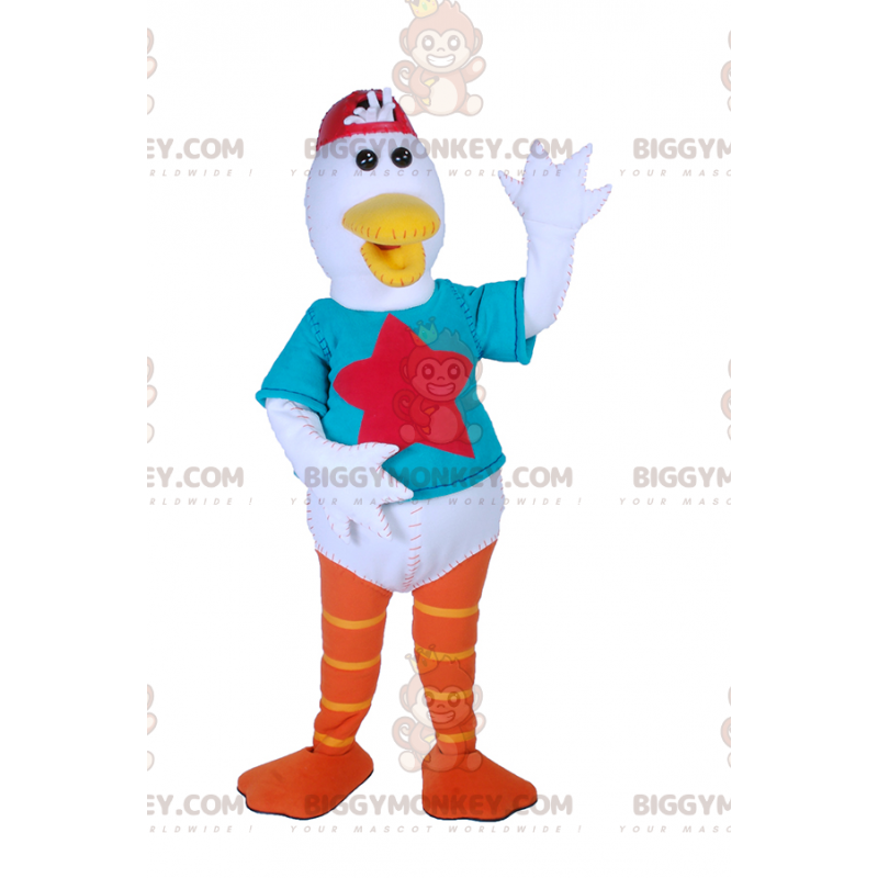 Seagull BIGGYMONKEY™ maskotdräkt med stjärntröja och röd mössa