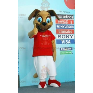 BIGGYMONKEY™ Maskottchen-Kostüm Brauner Hund im rot-weißen