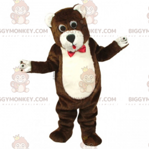 Brun og hvid bamse BIGGYMONKEY™ maskotkostume med sløjfe -