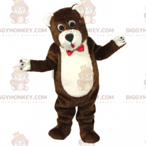 Traje de mascote BIGGYMONKEY™ marrom e branco com laço –