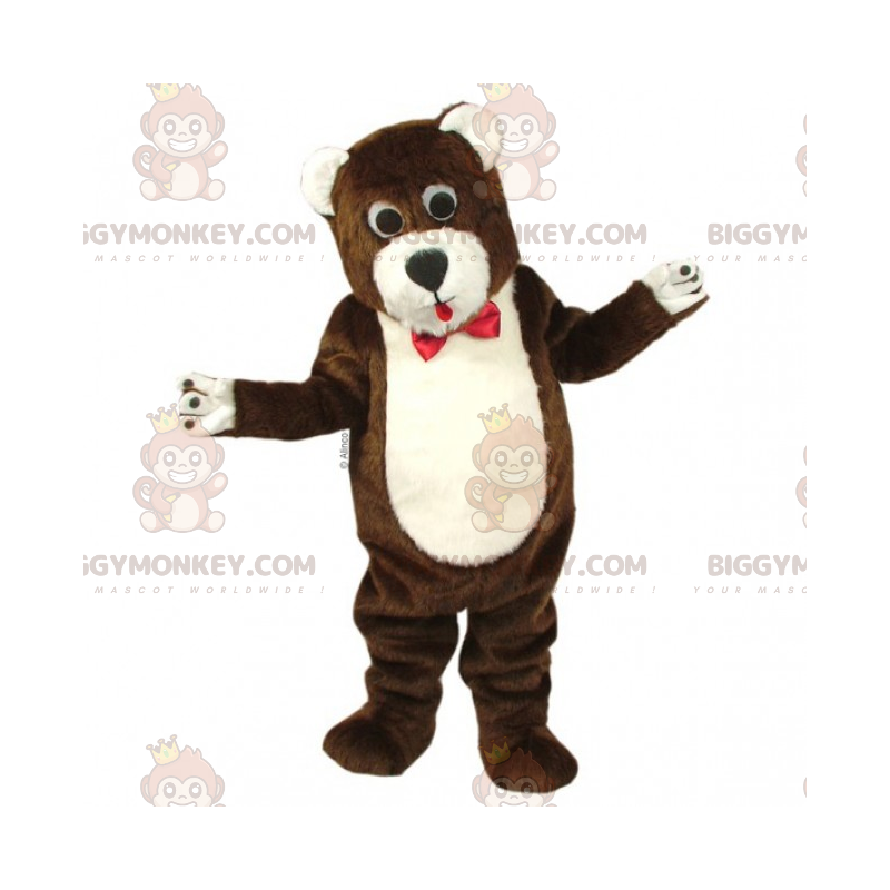 Bruin en wit Teddy BIGGYMONKEY™ mascottekostuum met strik -
