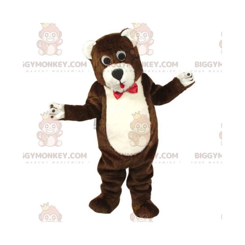 Costume mascotte Teddy BIGGYMONKEY™ marrone e bianco con fiocco