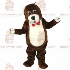 Bruin en wit Teddy BIGGYMONKEY™ mascottekostuum met strik -