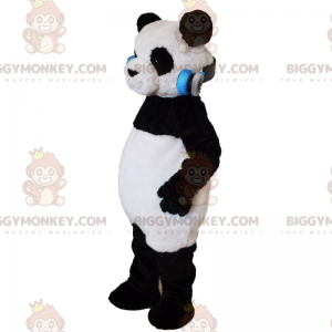Panda BIGGYMONKEY™ mascottekostuum met koptelefoon -