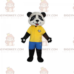 Disfraz de mascota Panda BIGGYMONKEY™ con polo amarillo y