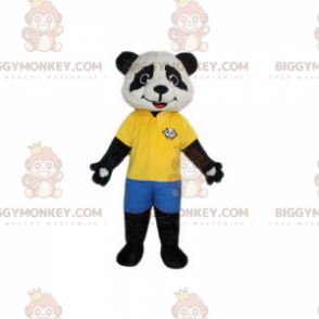 Panda BIGGYMONKEY™ Mascot Costume with Yellow Polo and Shorts –