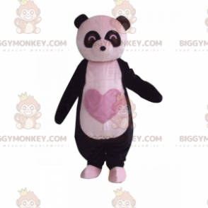 BIGGYMONKEY™ costume mascotte di panda con cuore rosa sullo