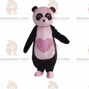 Costume de mascotte BIGGYMONKEY™ de panda avec un cœur rose sur