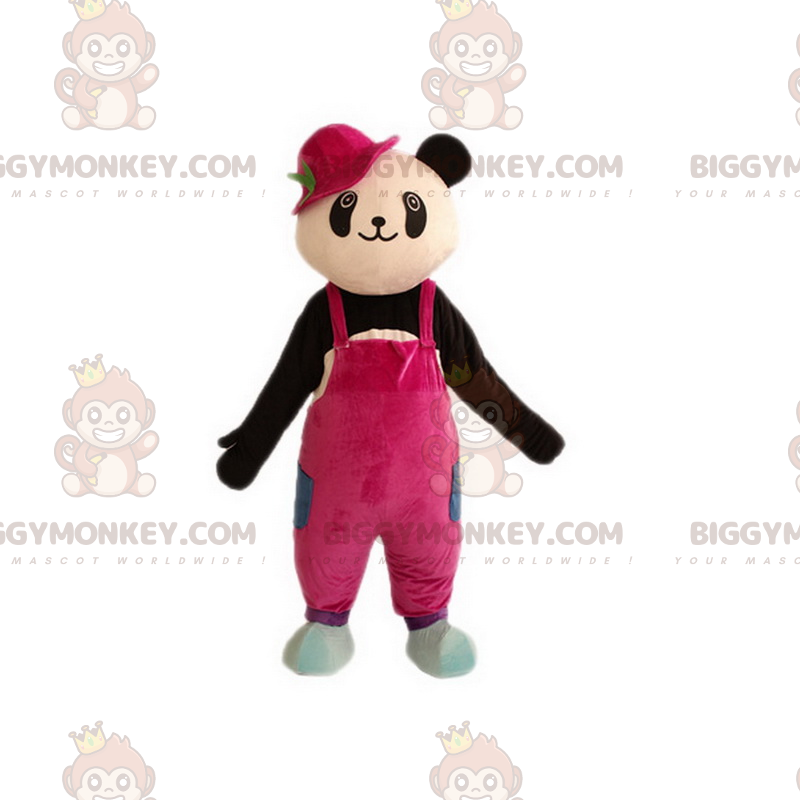 BIGGYMONKEY™ Mascot Costume Panda In Pink Overalls –