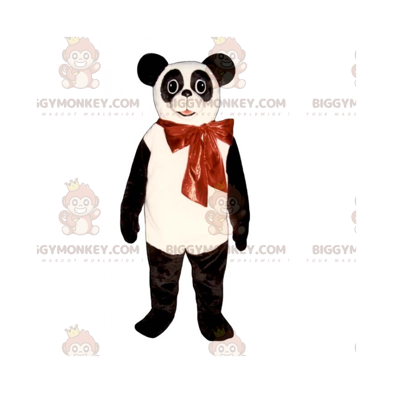 Traje de mascote BIGGYMONKEY™ de Panda e Laço Vermelho –