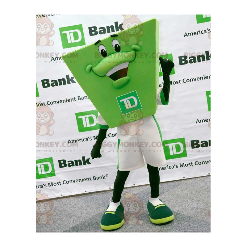 Erittäin hymyilevä TD Bank Green Man BIGGYMONKEY™ maskottiasu -