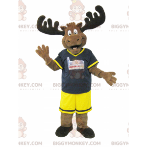 Bruine kariboe-eland BIGGYMONKEY™ mascottekostuum in zwart-gele