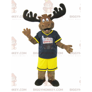 Ruskea Caribou Moose BIGGYMONKEY™ maskottiasu mustassa ja