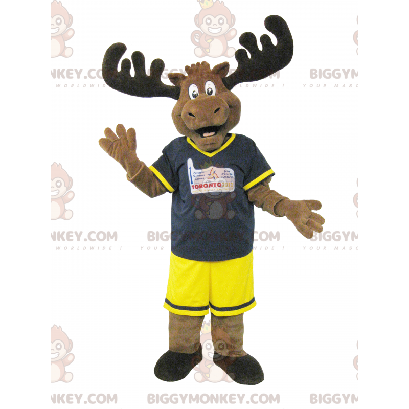 Brown Caribou Moose Costume mascotte BIGGYMONKEY™ in abito nero