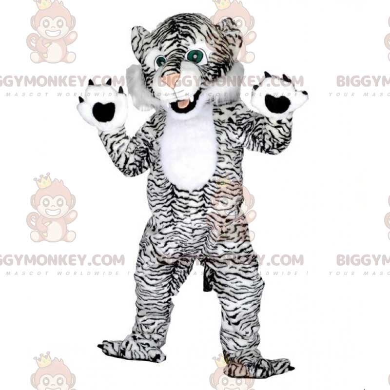 BIGGYMONKEY™ Green Eyed Black and White Panther Mascot Kostuum