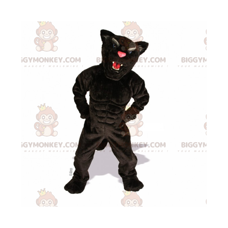 BIGGYMONKEY™ Costume da mascotte pantera nera dal naso rosa -