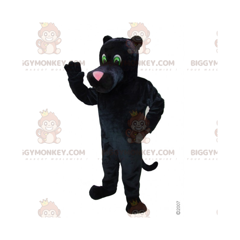 BIGGYMONKEY™ Maskottchenkostüm Schwarzer Panther mit rosa Nase