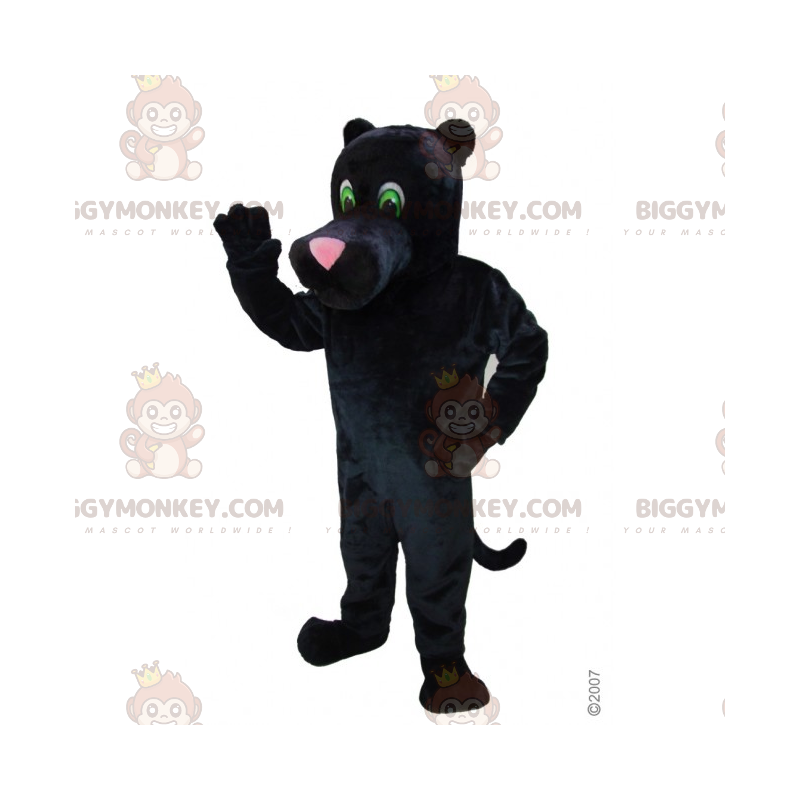 Traje de mascote BIGGYMONKEY™ Pantera Negra com Nariz Rosa –