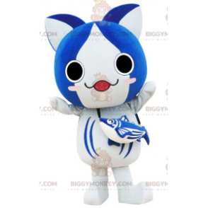 BIGGYMONKEY™ großes blau-weißes Katzen-Maskottchen-Kostüm im