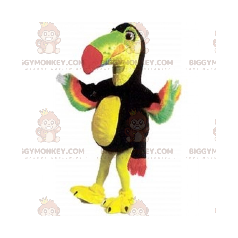BIGGYMONKEY™-mascottekostuum met veelkleurig verenkleed voor