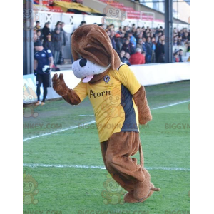 Brun hund BIGGYMONKEY™ Maskotdräkt med gul T-shirt -
