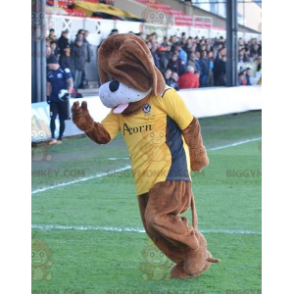 Brauner Hund BIGGYMONKEY™ Maskottchen-Kostüm mit gelbem T-Shirt