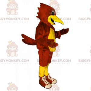 Rode en gele papegaai BIGGYMONKEY™ mascottekostuum met sneakers