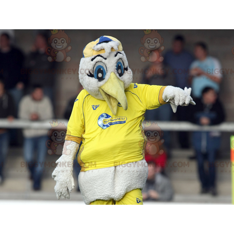 BIGGYMONKEY™ Mascottekostuum Seagull Witte ooievaar in gele