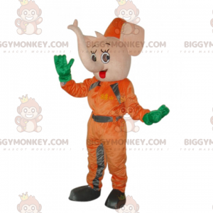 BIGGYMONKEY™ maskotdräkt av rosa elefant i orange jumpsuit -
