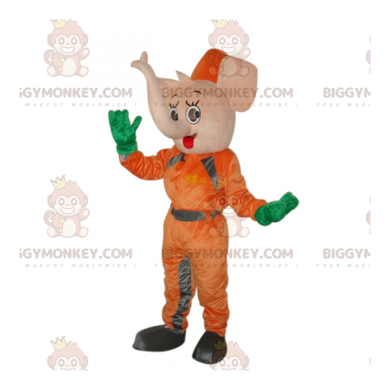 BIGGYMONKEY™ Mascot-kostume af Pink Elephant i orange jumpsuit