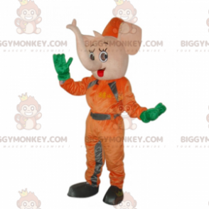 Traje de mascote BIGGYMONKEY™ de elefante rosa em macacão