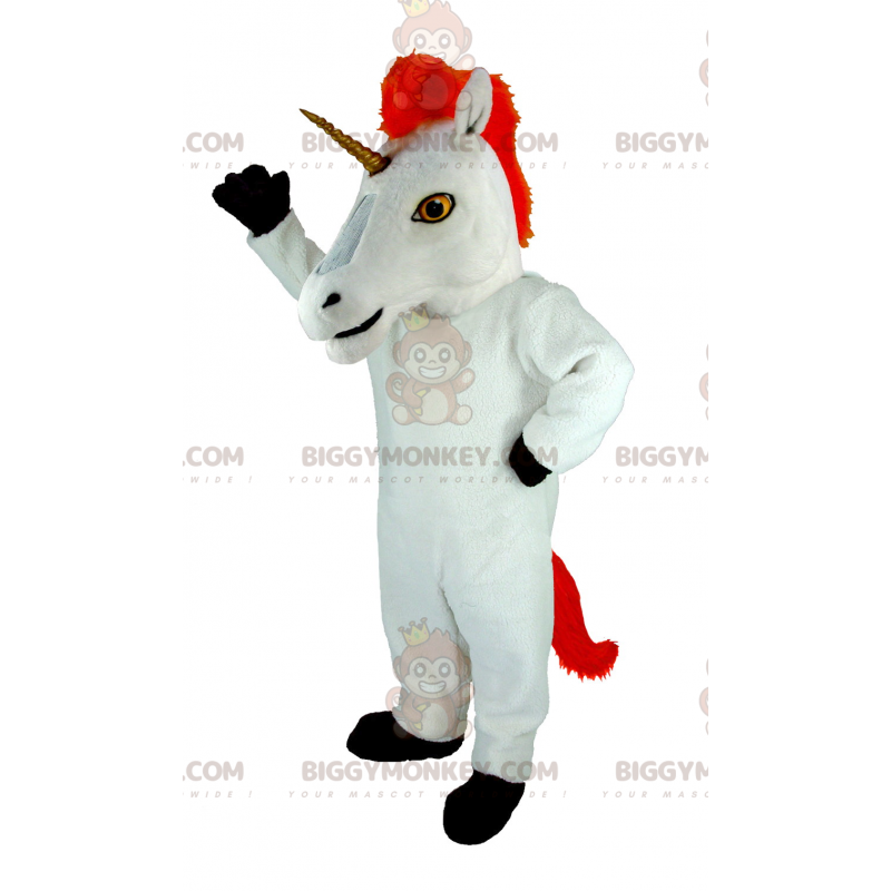 Costume de mascotte BIGGYMONKEY™ de licorne blanche et rouge