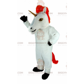 Costume de mascotte BIGGYMONKEY™ de licorne blanche et rouge