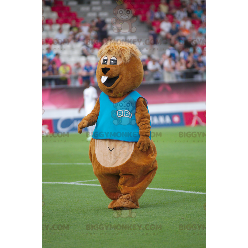 Grappige bruine bever BIGGYMONKEY™ mascottekostuum met blauw