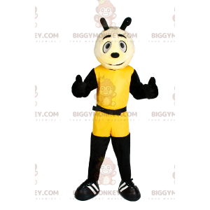 BIGGYMONKEY™ Charakter-Maskottchen-Kostüm im gelben Overall -