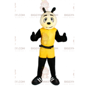 Traje de mascote de personagem BIGGYMONKEY™ em macacão amarelo