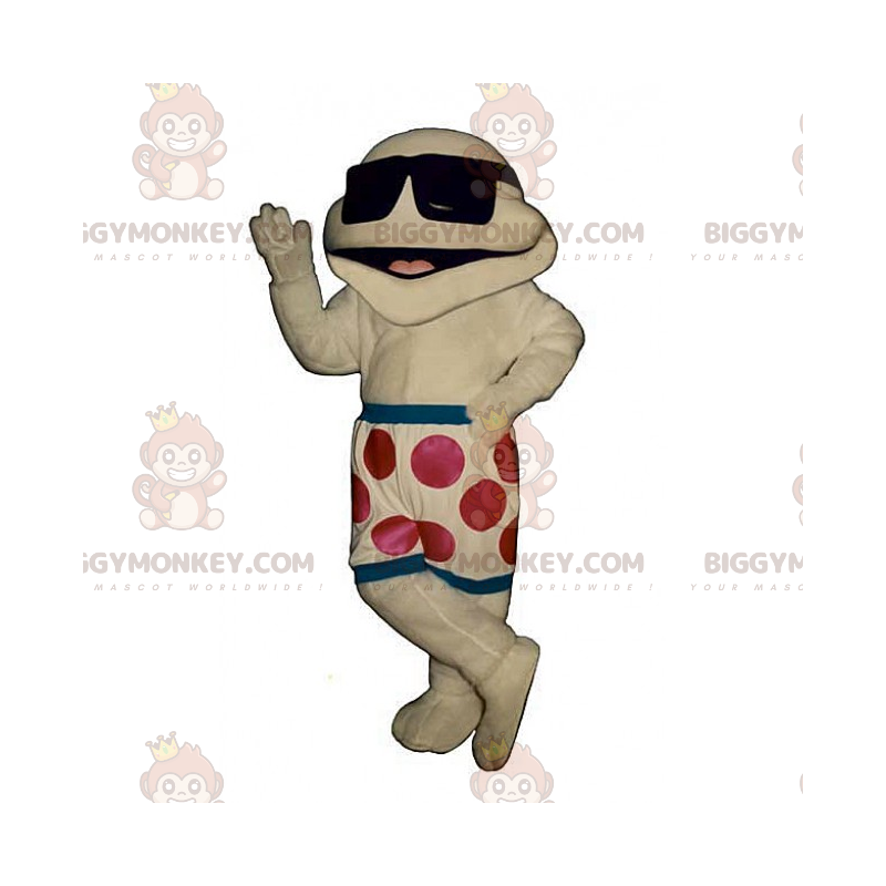 Traje de mascote de personagem BIGGYMONKEY™ em shorts de banho