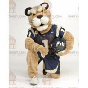 BIGGYMONKEY™ mascottekostuum beige tijger in sportkleding -