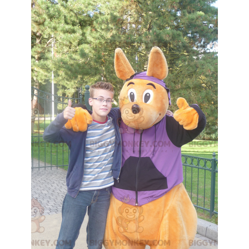 Costume de mascotte BIGGYMONKEY™ de kangourou orange de Walibi