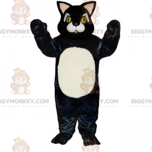 Traje de mascote de gatinho preto com barriga branca