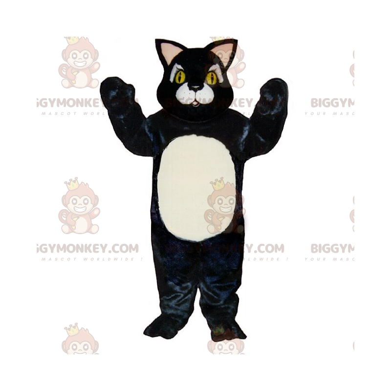 BIGGYMONKEY™ Costume da mascotte gatto nero con pancia bianca -