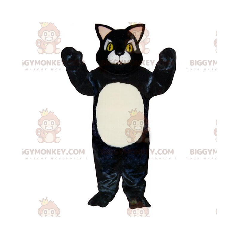 BIGGYMONKEY™ Liten svart katt med maskotdräkt för vit mage -