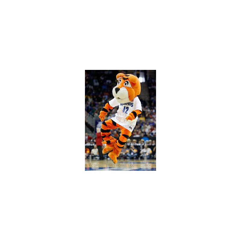 Černobílý kostým oranžového tygra BIGGYMONKEY™ maskota –
