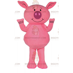 Costume de mascotte BIGGYMONKEY™ de petit cochon rose souriant